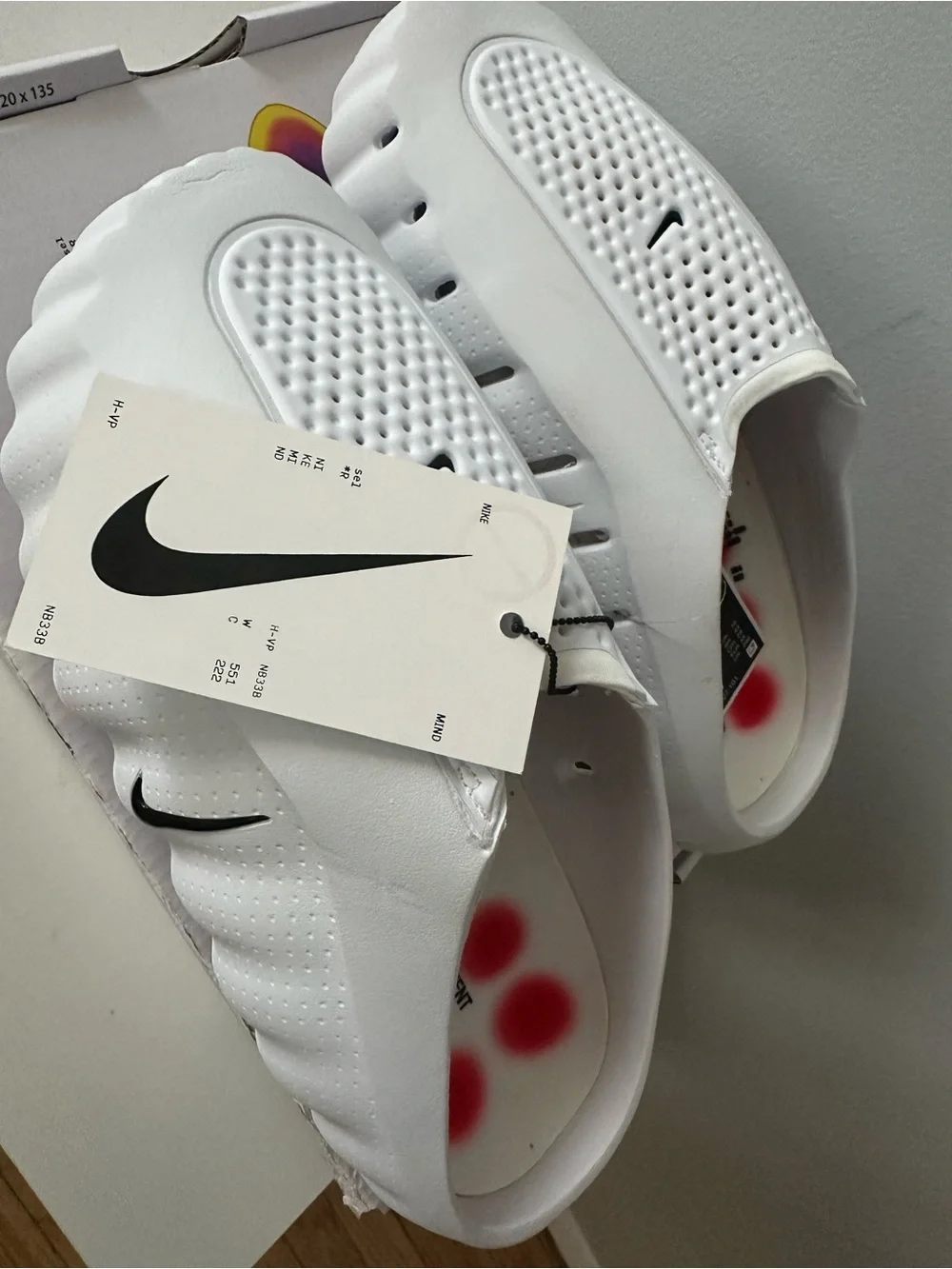 Nike White Kids Slide Sandals with Small Black Swoosh